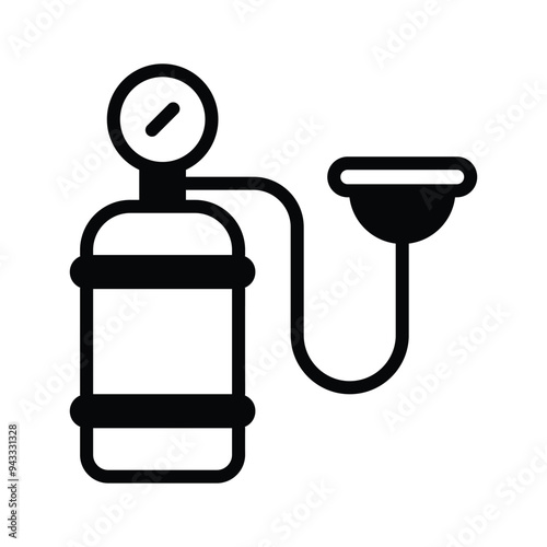 An oxygen tank connected to a breathing mask, icon of oxygen cylinder