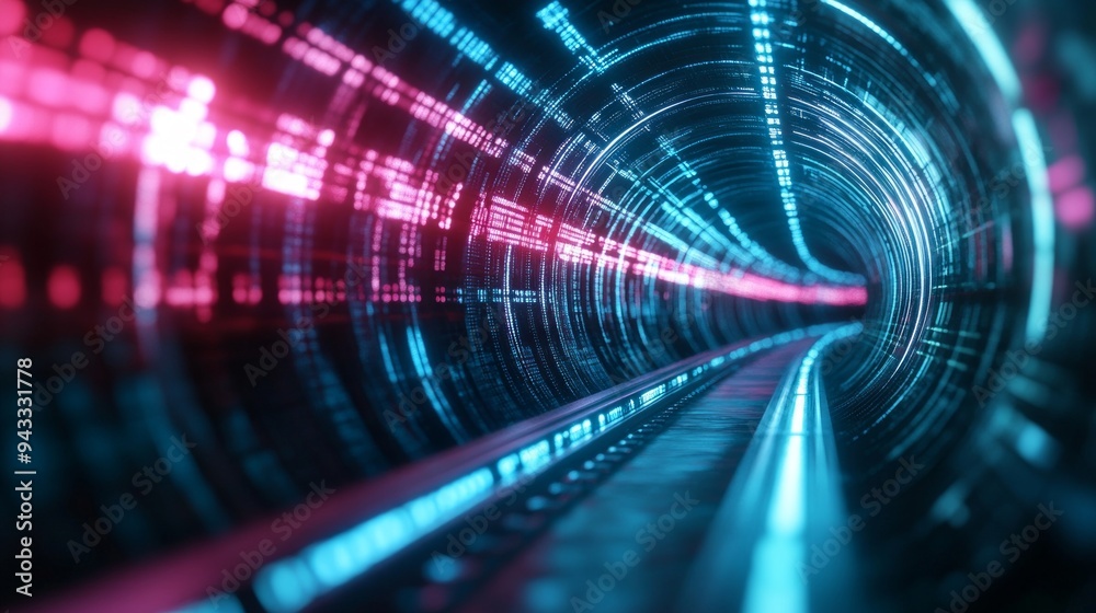 Neon Light Trails in an Endless Futuristic Tunnel, vibrant colors swirling in motion, creating an immersive abstract experience of speed and depth. Neon Light Trails in an Endless Futuristic Tunnel, vibrant colors swirling in motion, creating an immersive abstract experience of speed and depth.