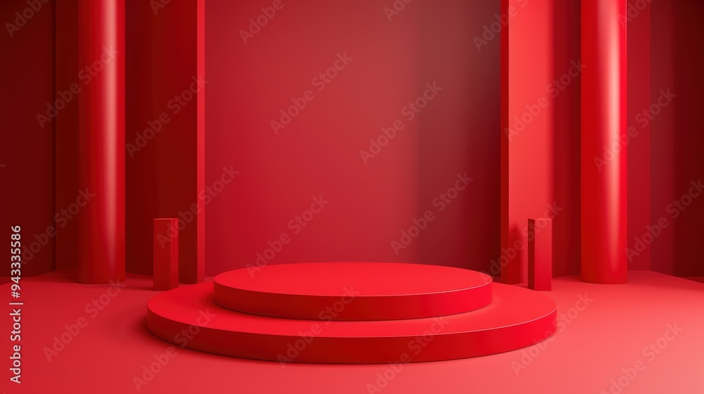 Red platform with columns Red platform with columns