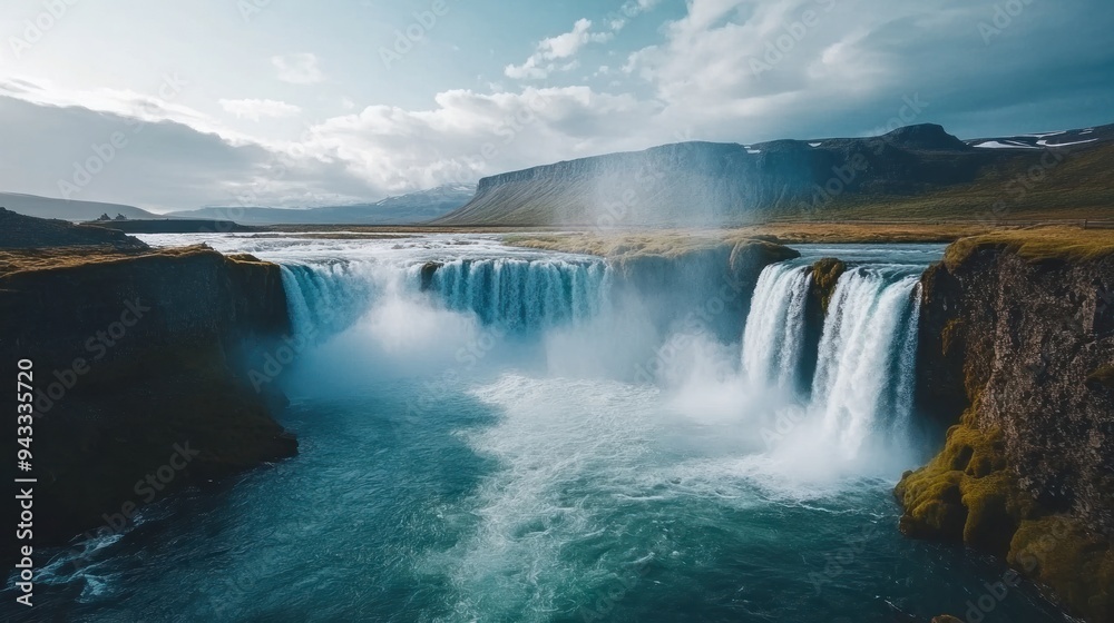 Majestic Waterfall Cascading Down Cliffs Majestic Waterfall Cascading Down Cliffs