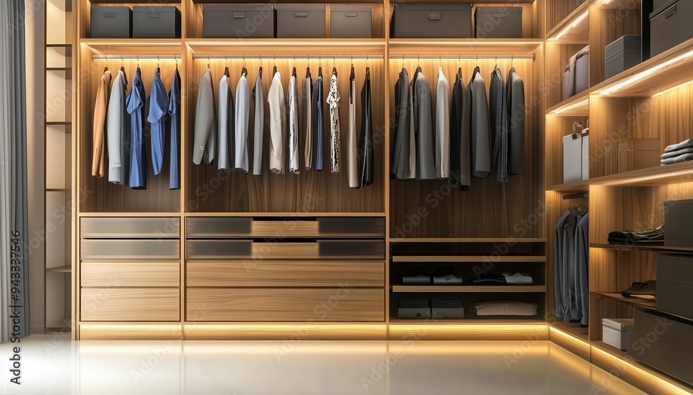 Modern minimalism mens wardrobe design with clothes Modern minimalism mens wardrobe design with clothes