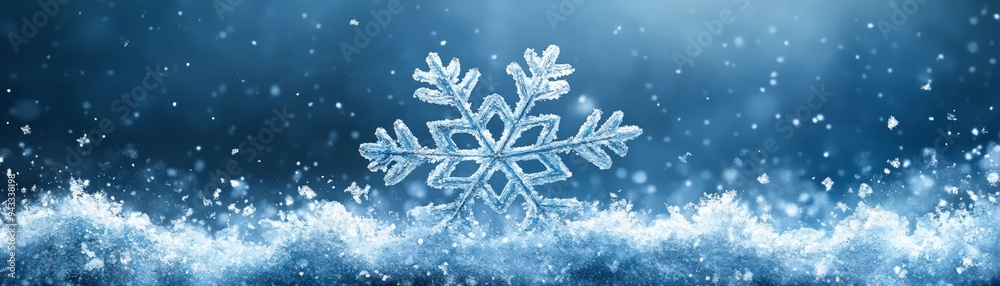 A sparkling snowflake rests gracefully on soft, fluffy snow, creating a serene winter wonderland scene with a magical ambiance. A sparkling snowflake rests gracefully on soft, fluffy snow, creating a serene winter wonderland scene with a magical ambiance.