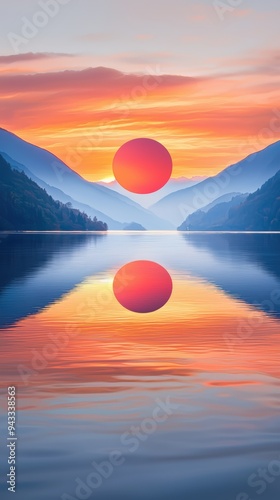 Sunset over mountain lake