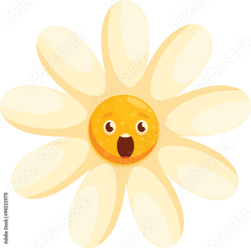 White daisy flower cartoon character with an expression of fear photo