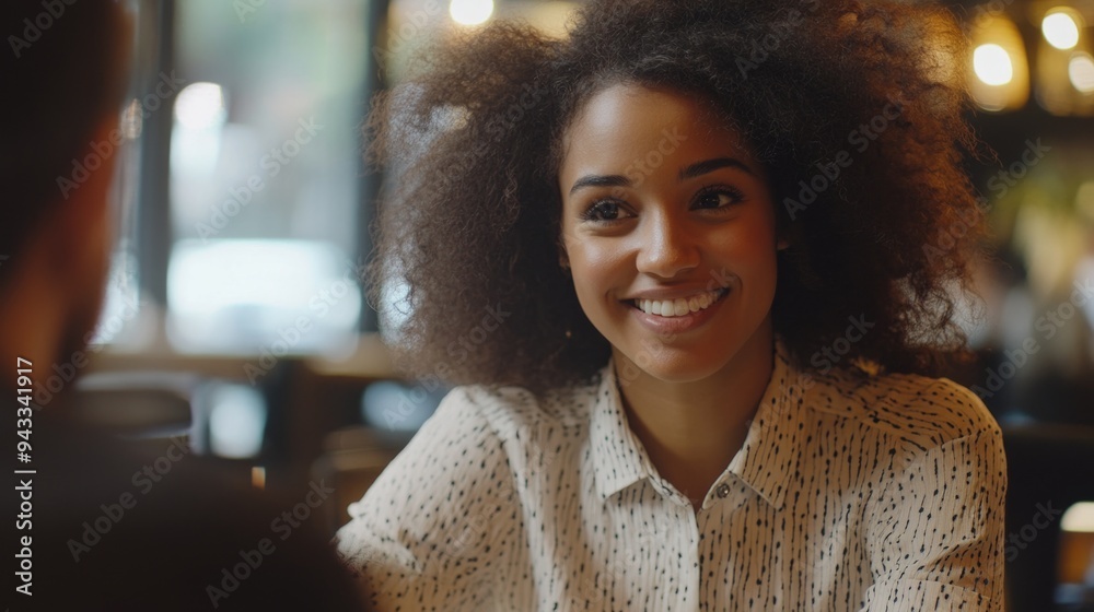 Obraz premium Candid Smiling Woman at Restaurant