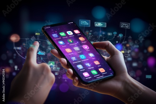 Wallpaper Mural Young man using smartphone, social networking, heart icon Torontodigital.ca