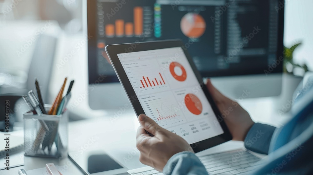The tablet analyzing data The tablet analyzing data