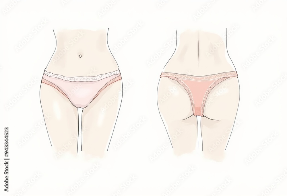 Women's Hipster Brief Panty Lingerie Flat Sketch Fashion Illustration Drawing Vector Template Front Back View | Seamless Pattern Design Women's Hipster Brief Panty Lingerie Flat Sketch Fashion Illustration Drawing Vector Template Front Back View | Seamless Pattern Design