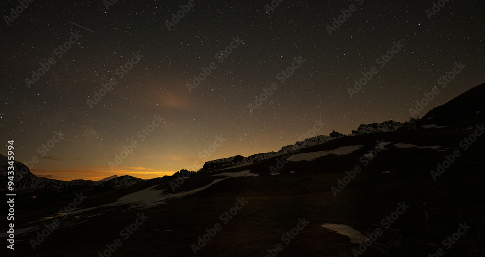 Starry sky in the Dolomites in South Tyrol, Italy.