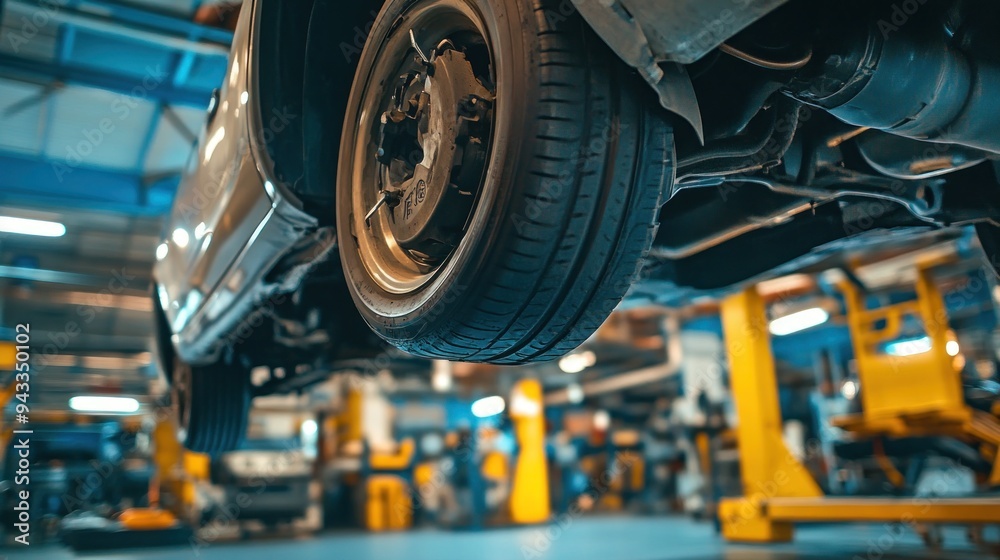 Fototapeta premium Car Undercarriage in a Garage