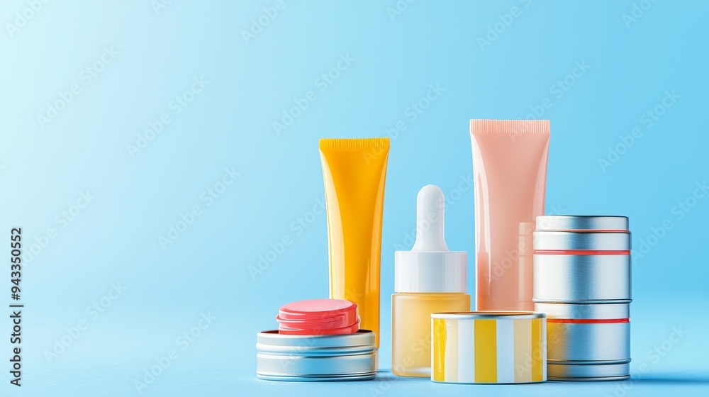 Assorted lip balms, tubes and tins, flat design illustration Assorted lip balms, tubes and tins, flat design illustration