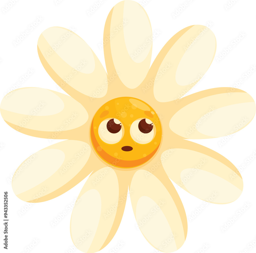Cartoon illustration of a daisy flower showing a confused expression