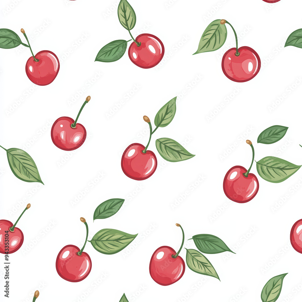 Seamless, Cherry pattern, Hand-drawn cherries, Minimalist design, Green leaves, Realistic colors, Simple drawing, White background, Negative space, Decorative design, Vector pattern, Nature inspired, Seamless, Cherry pattern, Hand-drawn cherries, Minimalist design, Green leaves, Realistic colors, Simple drawing, White background, Negative space, Decorative design, Vector pattern, Nature inspired,