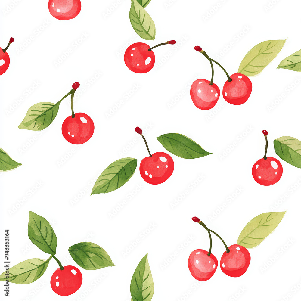 Seamless, Cherry pattern, Hand-drawn cherries, Minimalist design, Green leaves, Realistic colors, Simple drawing, White background, Negative space, Decorative design, Vector pattern, Nature inspired, Seamless, Cherry pattern, Hand-drawn cherries, Minimalist design, Green leaves, Realistic colors, Simple drawing, White background, Negative space, Decorative design, Vector pattern, Nature inspired,
