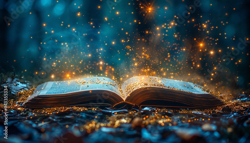 Magic book open and magic shines generated.AI