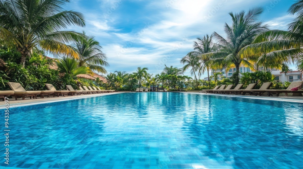 Empty swimming pool in tropical resort in summer Empty swimming pool in tropical resort in summer