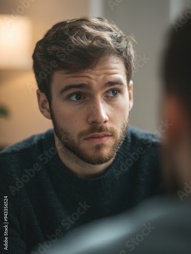 Contemplative Young Man in a Coffee Shop