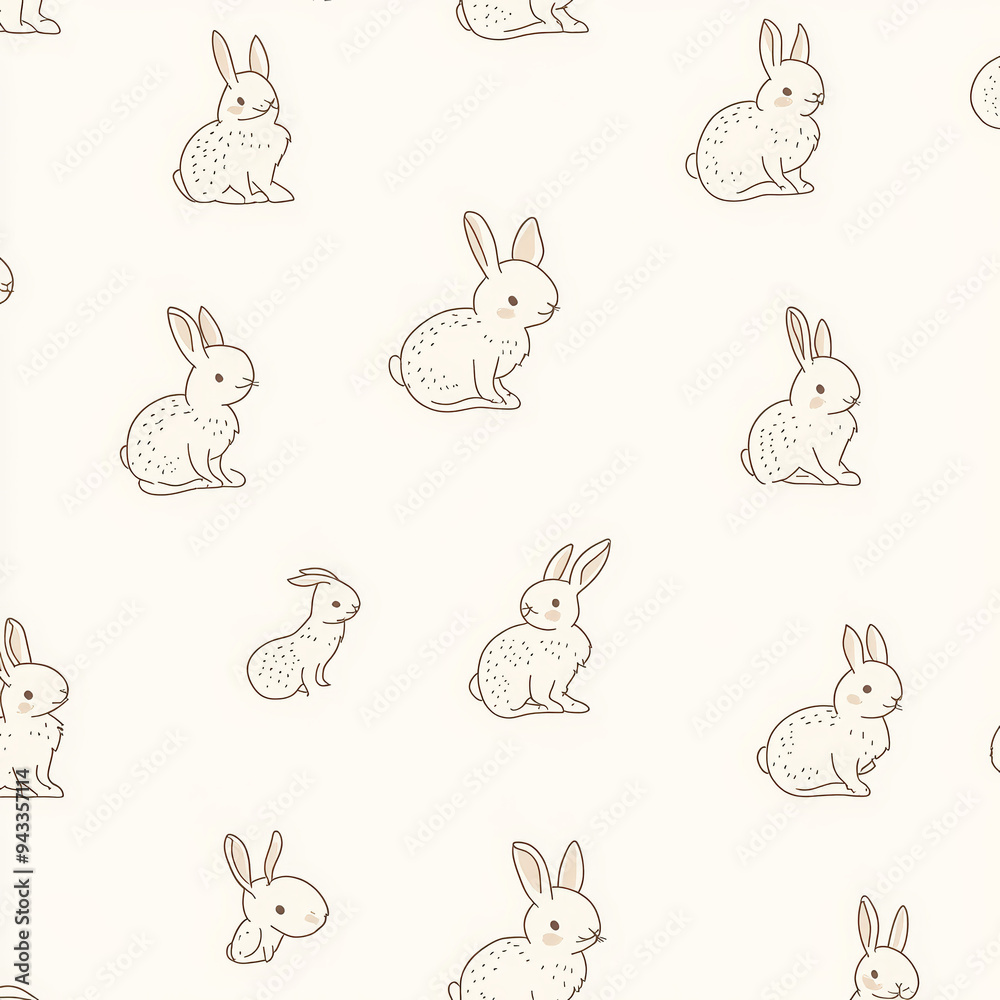 Seamless, Rabbit pattern, Hand-drawn rabbits, Pastel colors, Minimalist design, Cute rabbits, Soft colors, Simple drawing, White background, Negative space, Decorative design, Vector pattern, Nature i Seamless, Rabbit pattern, Hand-drawn rabbits, Pastel colors, Minimalist design, Cute rabbits, Soft colors, Simple drawing, White background, Negative space, Decorative design, Vector pattern, Nature i