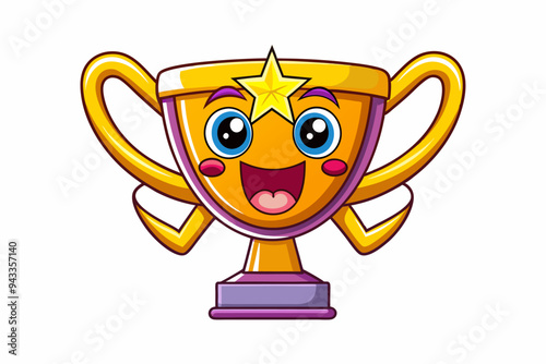 Happy Victory Smiles Trophy Cup Cartoon Achievement and Award Icon