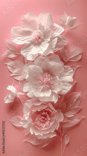 Wallpaper Mural Retro pink peony sketch pattern illustration poster background Torontodigital.ca