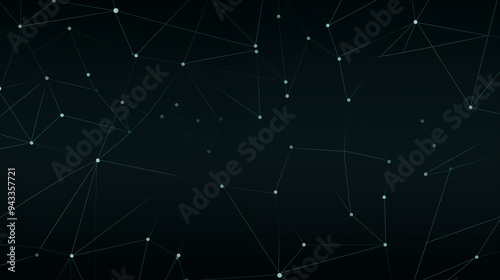 Blue Node Network On Dark Background With Minimalist Lines