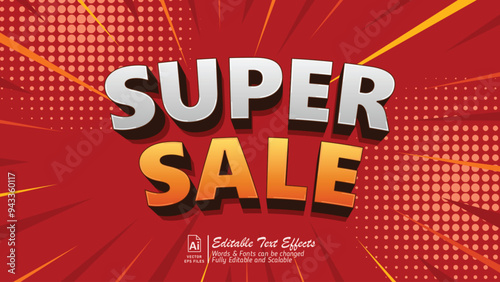 Super sale in red editable text effects