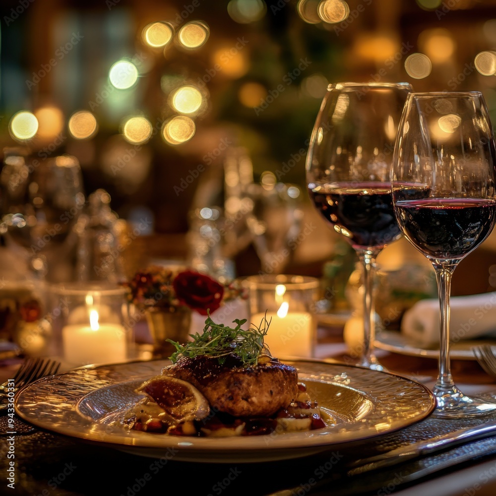wine and dish in a restaurant wine and dish in a restaurant