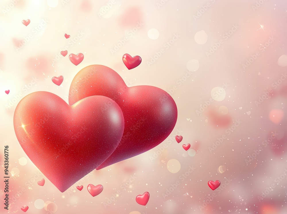 Two red hearts on a pink background Two red hearts on a pink background