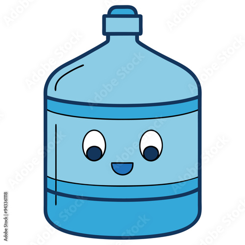 gallon water bottle line icon. Large clear blue plastic bottled mineral water container symbol. Vector illustration.