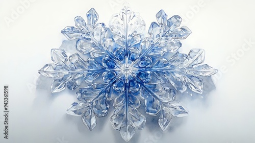 Beautiful blue and clear snowflake decoration, perfect for winter-themed designs and artistic displays.