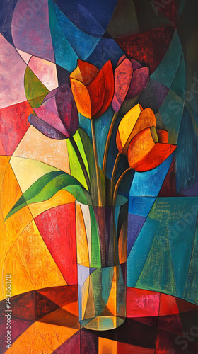 Vivid Abstract Geometric Still Life: Dynamic and Bold Art Composition Background