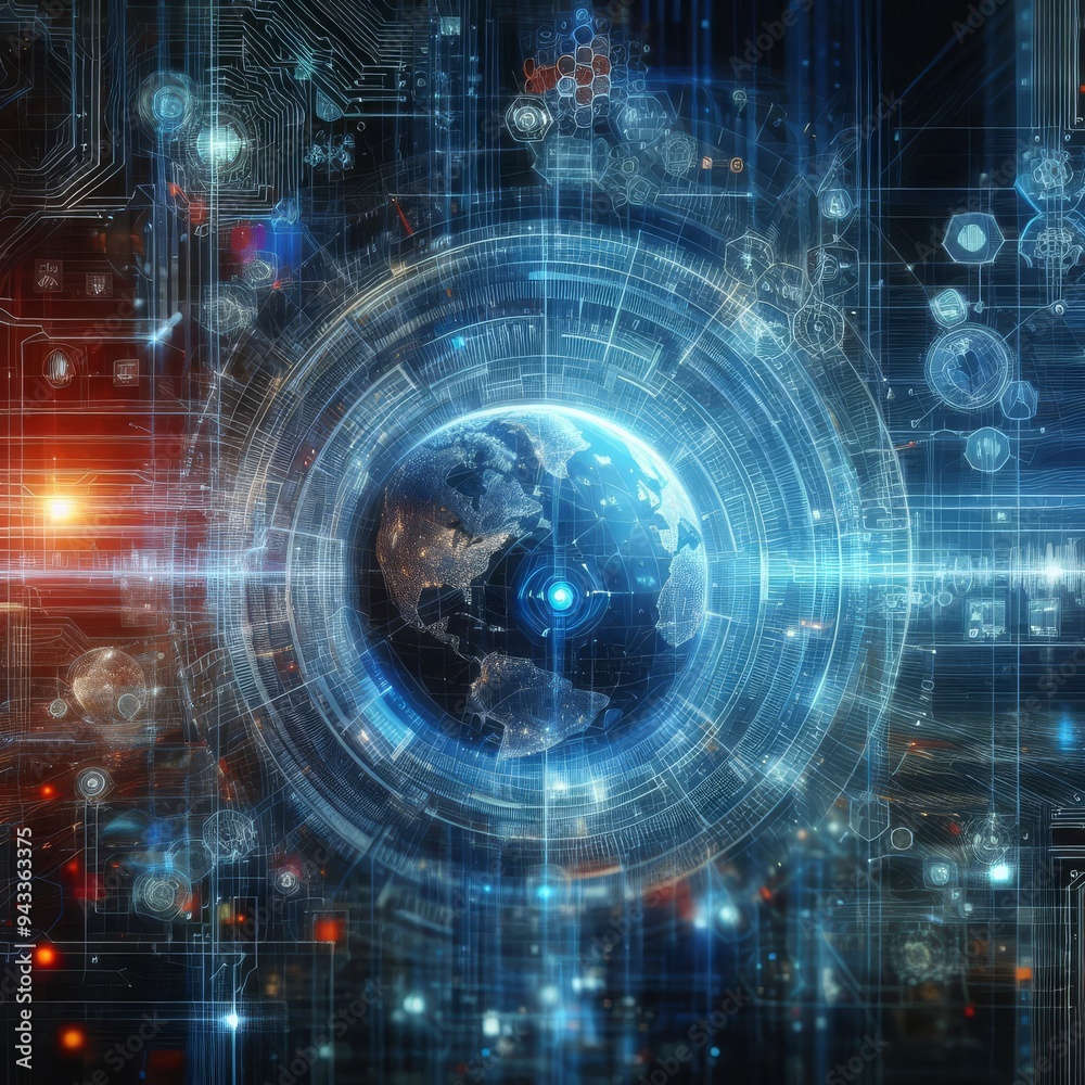 Obraz premium Digital backdround ideal for technological operations, neural networks, AI, data transmission and encryption, digital archives, audio and visual representations, scientific research 