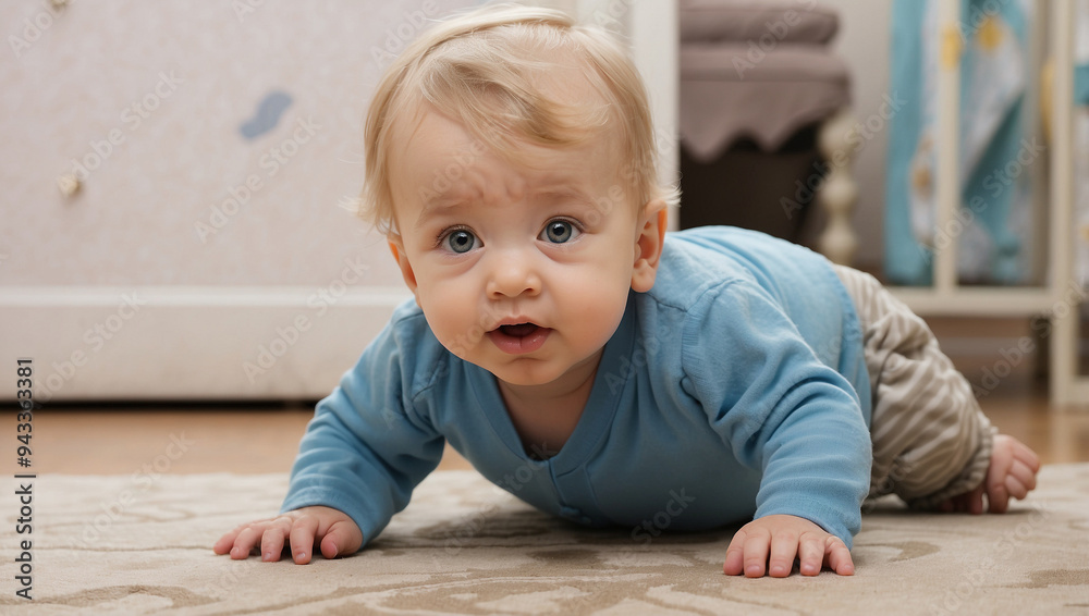 Crawling baby boy indoors exploring his surroundings Crawling baby boy indoors exploring his surroundings