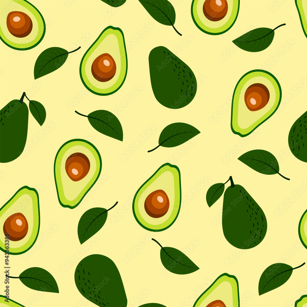 Light yellow seamless background with avocado.