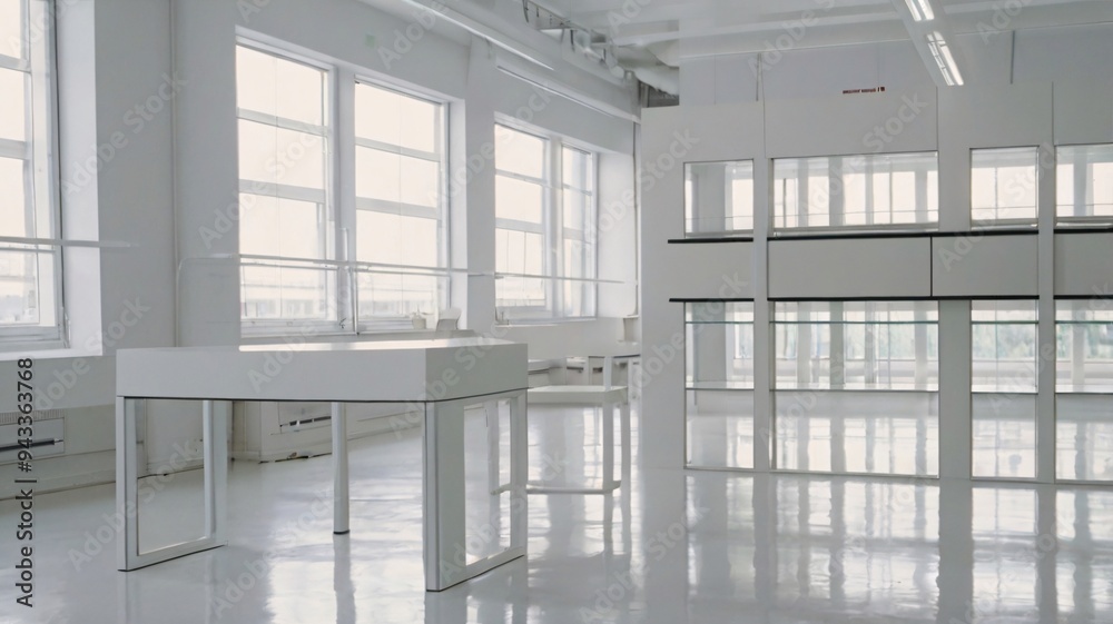 Minimalist White Interior with Large Windows. Minimalist White Interior with Large Windows.