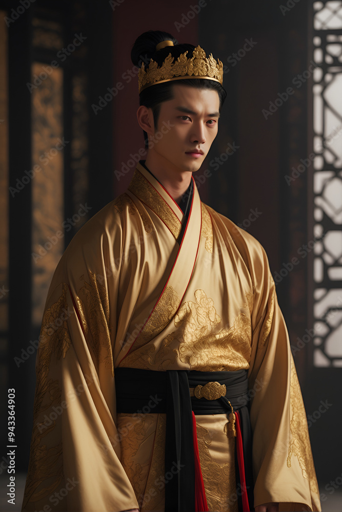 A handsome Chinese man in an ancient Chinese king's outfit A handsome Chinese man in an ancient Chinese king's outfit