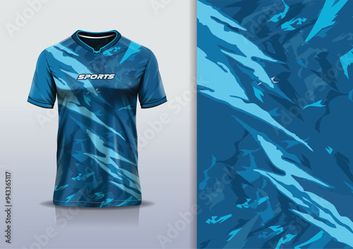 Sport jersey template mockup texture grunge abstract design for football soccer, racing, running, e sports, blue color	