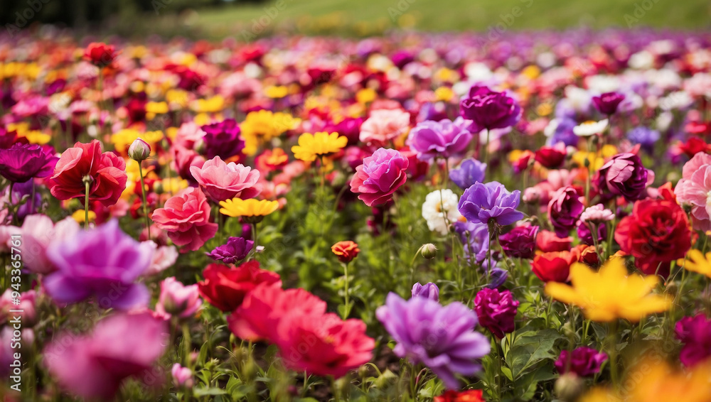 Flower field in springtime bursting with vibrant color Flower field in springtime bursting with vibrant color