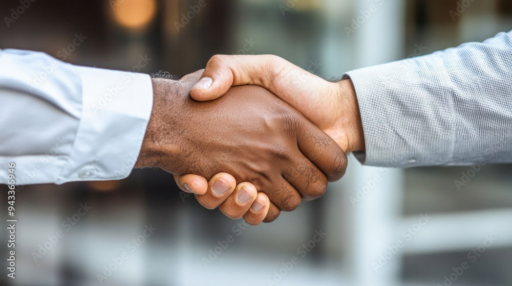 Two businessmen shaking hands in agreement after meeting Two businessmen shaking hands in agreement after meeting