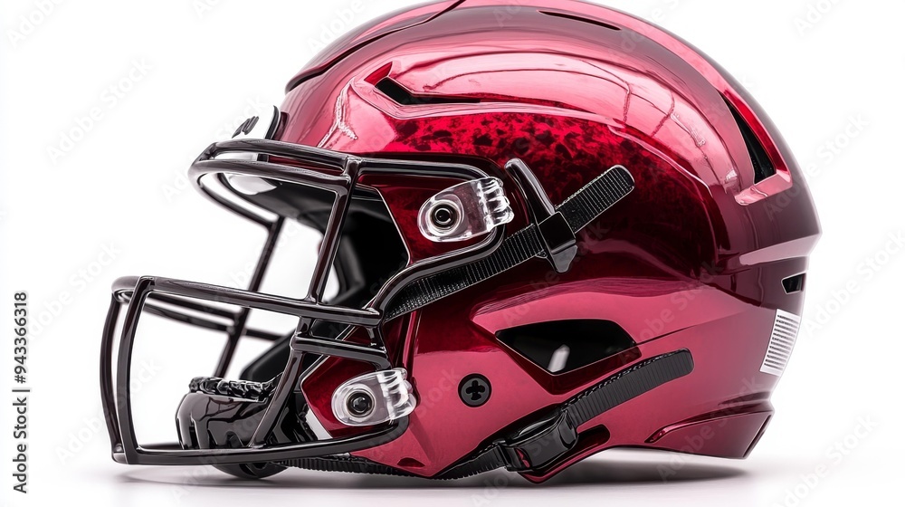Fototapeta premium Close-up of a modern shiny red football helmet Generative AI