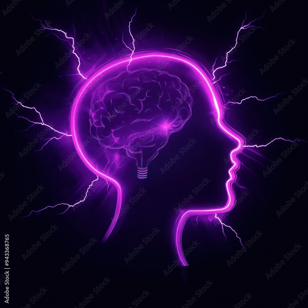 Illuminated brain silhouette with electric lightning. Illuminated brain silhouette with electric lightning.
