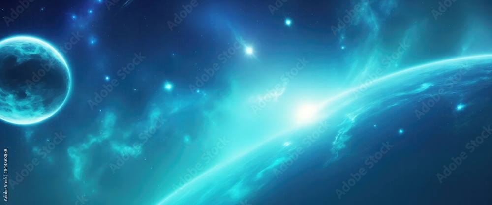 Obraz premium Beautiful Cyan Sci-fi cosmic space background