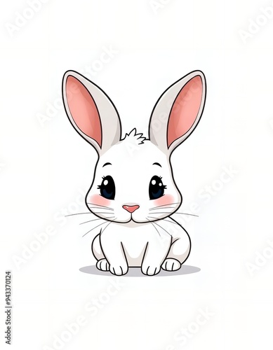 cartoon white rabbit sitting down with a white background.