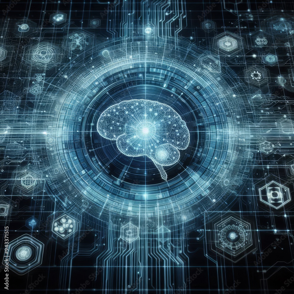 Obraz premium Digital backdround ideal for technological operations, neural networks, AI, data transmission and encryption, digital archives, audio and visual representations, scientific research 