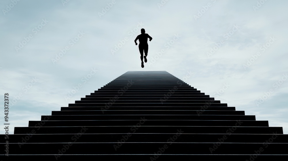 custom made wallpaper toronto digitalSilhouette of a person running up a staircase with a clear sky background symbolizing progress and growth