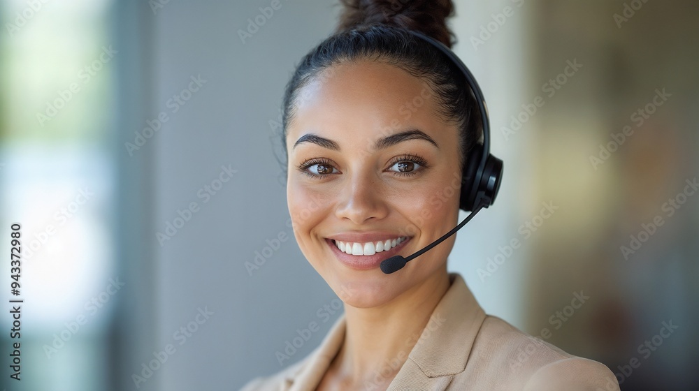 A Cheerful Customer Service Representative wearing a Headset, ready to assist and engage with you A Cheerful Customer Service Representative wearing a Headset, ready to assist and engage with you
