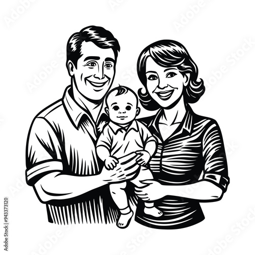 Heartwarming Moment: Loving Parents Holding Their Child with Utmost Compassion - Vector Illustration