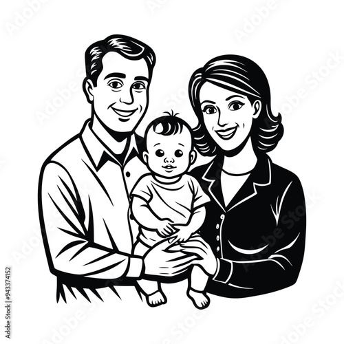 Heartwarming Moment: Loving Parents Holding Their Child with Utmost Compassion - Vector Illustration