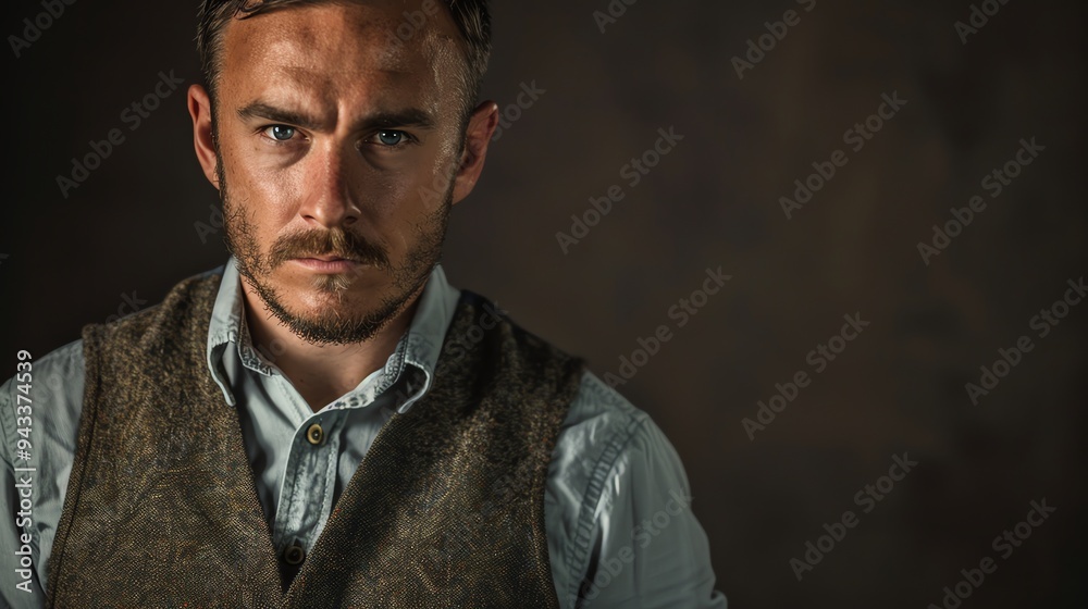 Fototapeta premium A man with a beard and a serious expression.