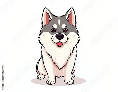 cartoon illustration of a dog sitting on the ground with a tongue sticking out.